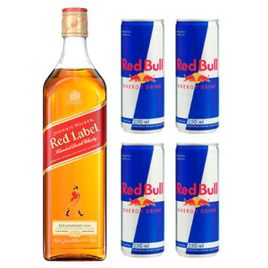 Whisky Johnnie Walker Red Label 1L + 4 Latas do Energético Red Bull Energy Drink 250ml na Casas Bahia