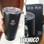 WOLFF Copo Térmico de Aço Inox Parede Dupla Com Tampa 600ml Preto na Amazon