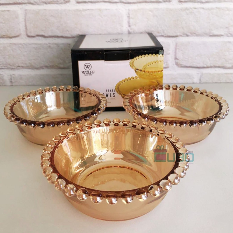 WOLFF Pearl Conjunto de 3 Bowls de Cristal, Laranja (Âmbar), 14 x 5 cm na Amazon