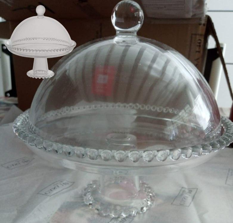 Wolff Pearl Prato com Pé e Tampa de Cristal, Transparente, 20 x 18 cm na Amazon