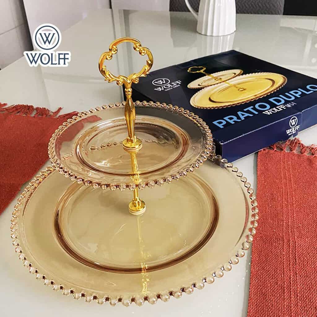 Wolff Pearl Prato Duplo para Doces de Cristal, Laranja (Âmbar), 19/32 x 24 cm na Amazon