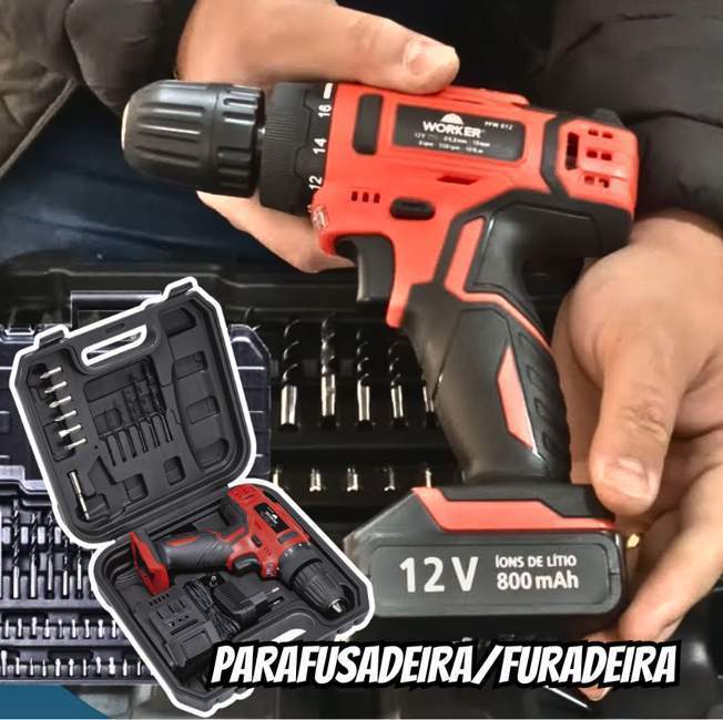 Worker Parafusadeira E Furadeira A Bateria Li-Ion 12V PFW 012 Sem Fio com Carregador Bivolt e Maleta com Kit De 13 Acessórios na Amazon